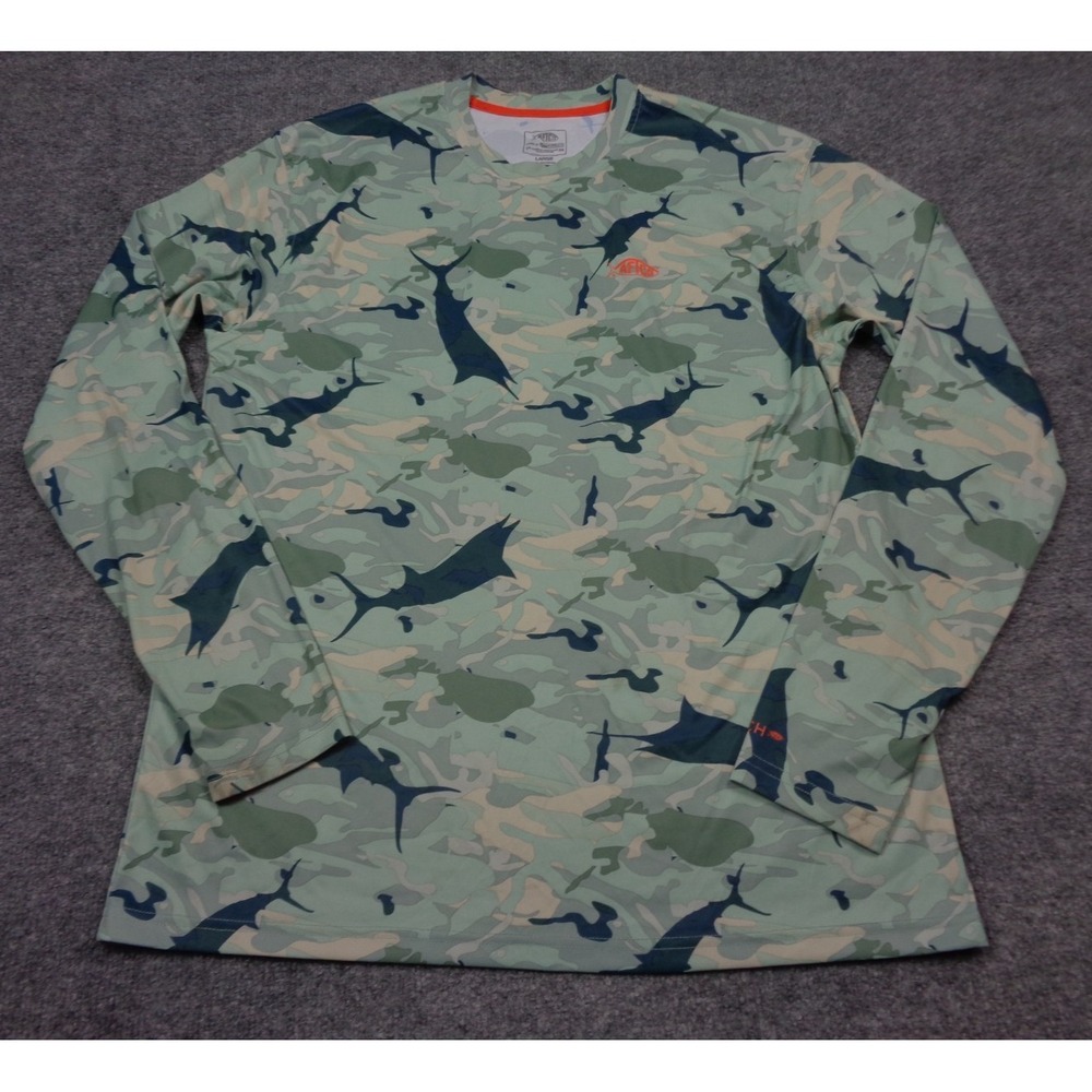 Aftco  Aftech Shirt Mens Large Long Sleeve Performance Fishing Blue Grey Camo